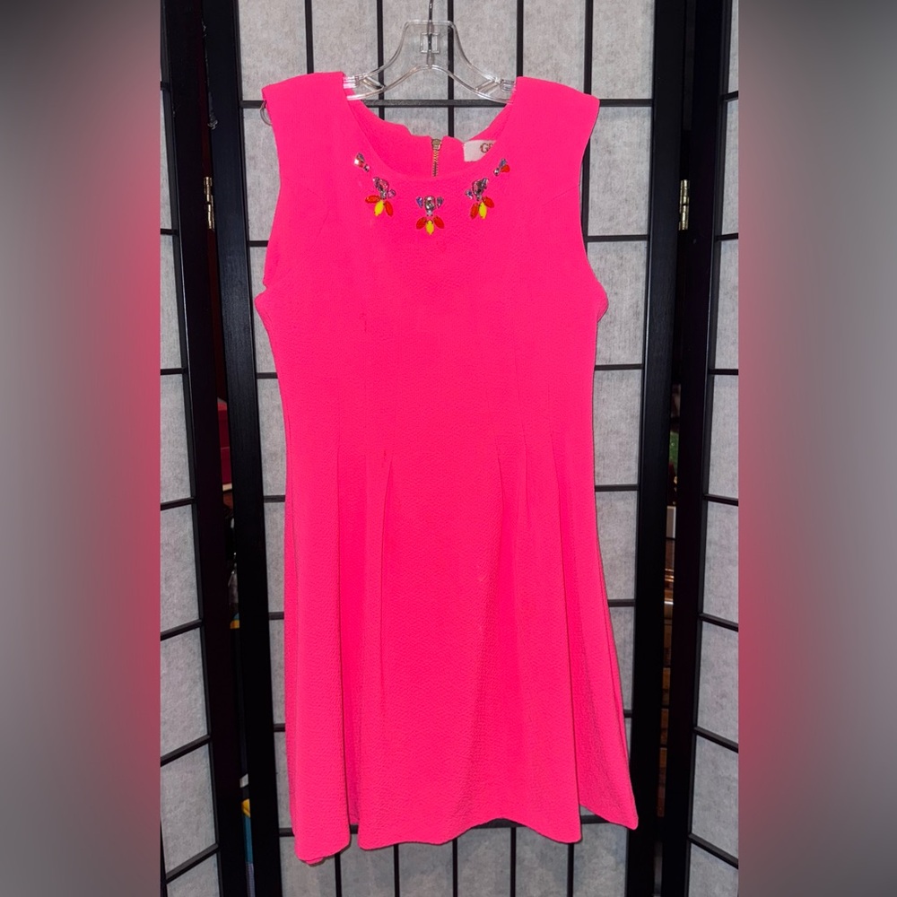 GB Girls Vibrant Pink Dress with Floral Accents